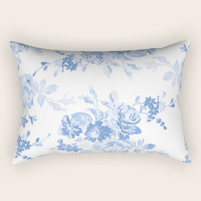 Modern navy blue white watercolor elegant floral Rectangular Pillow Gallery Image 2
