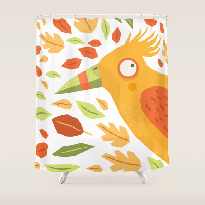 Autumn bird and leaves Shower Curtain Gallery Image 1