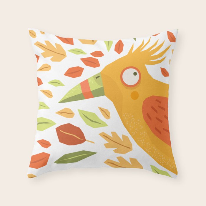 Autumn bird and leaves Throw Pillow Gallery Image 6