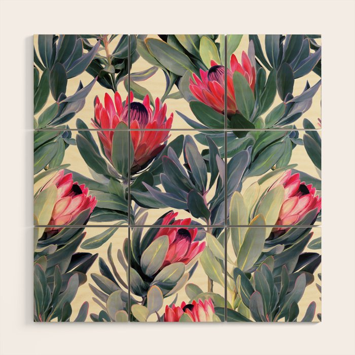 Painted Protea Pattern Wood Wall Art Gallery Image 1