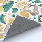 Kicking off some magic // white background white and grey unicorns aqua and mint hearts clouds and rainbows golden lines Rug Gallery Image 4