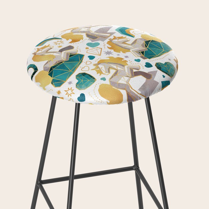 Kicking off some magic // white background white and grey unicorns aqua and mint hearts clouds and rainbows golden lines Stool Gallery Image 2