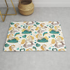 Kicking off some magic // white background white and grey unicorns aqua and mint hearts clouds and rainbows golden lines Rug Gallery Image 1