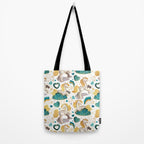 Kicking off some magic // white background white and grey unicorns aqua and mint hearts clouds and rainbows golden lines Tote Bag Gallery Image 2
