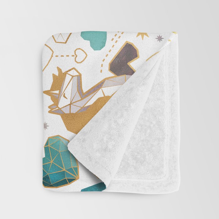 Kicking off some magic // white background white and grey unicorns aqua and mint hearts clouds and rainbows golden lines Throw Blanket Gallery Image 3