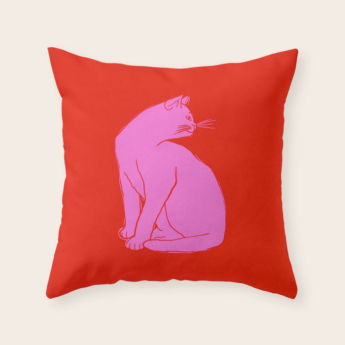 Pink Color Block Cat Throw Pillow Gallery Image 1