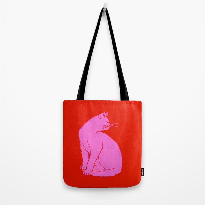 Pink Color Block Cat Tote Bag Gallery Image 2