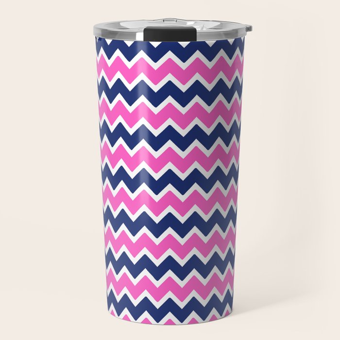 Hot Pink and Navy Blue Chevron Travel Mug Gallery Image 1
