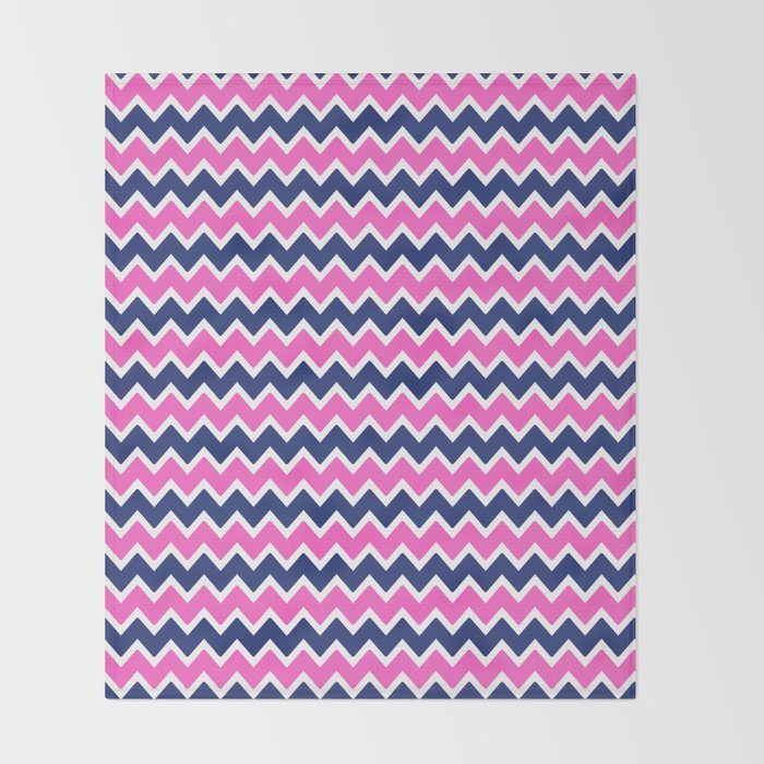 Hot Pink and Navy Blue Chevron Throw Blanket Gallery Image 2