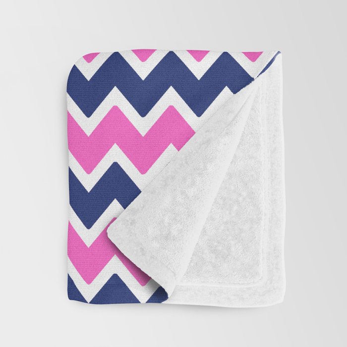 Hot Pink and Navy Blue Chevron Throw Blanket Gallery Image 3