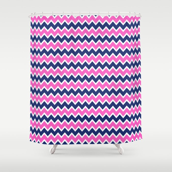 Hot Pink and Navy Blue Chevron Shower Curtain Gallery Image 1