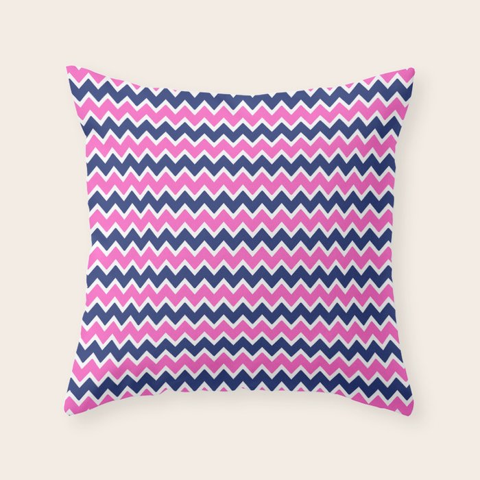 Hot Pink and Navy Blue Chevron Throw Pillow Gallery Image 1
