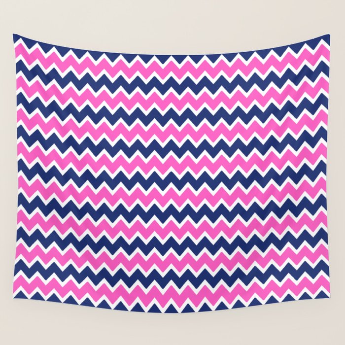 Hot Pink and Navy Blue Chevron Wall Tapestry Gallery Image 4