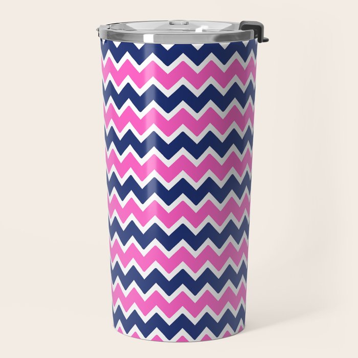 Hot Pink and Navy Blue Chevron Travel Mug Gallery Image 2