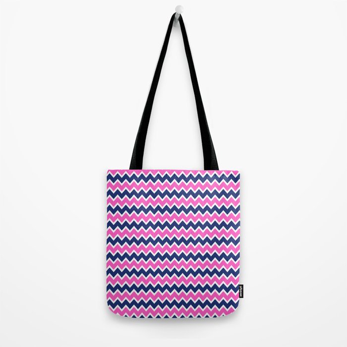 Hot Pink and Navy Blue Chevron Tote Bag Gallery Image 2