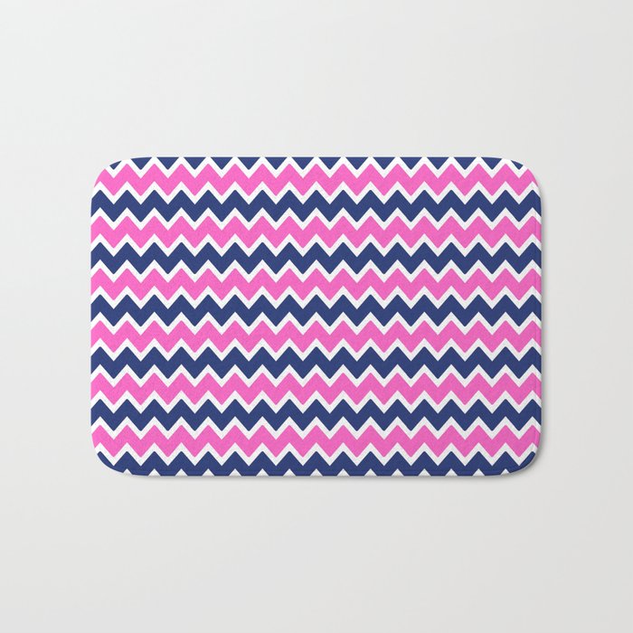 Hot Pink and Navy Blue Chevron Bath Mat Gallery Image 1