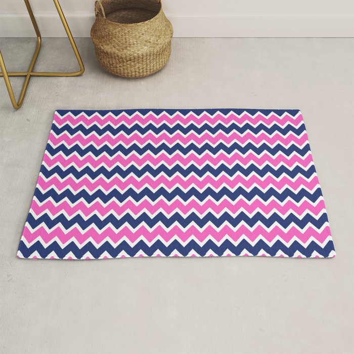 Hot Pink and Navy Blue Chevron Rug Gallery Image 1