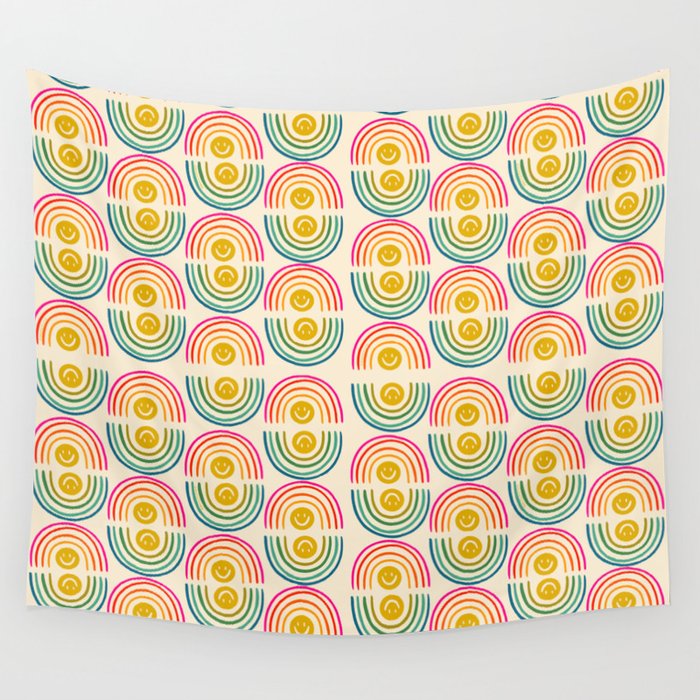 Smiley Rainbow Print Wall Tapestry Gallery Image 1