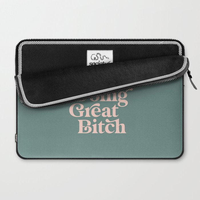 YOU'RE DOING GREAT BITCH green and peach pink Laptop Sleeve Gallery Image 2