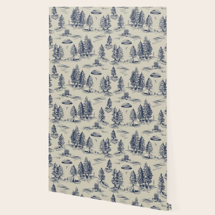 Alien Abduction Toile De Jouy Pattern in Blue Wallpaper Gallery Image 2