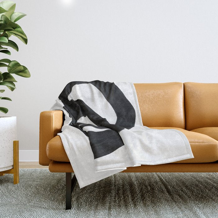 Black & White Minimalist Ink Tribal Mid Century Pattern Dark Painting Pattern Throw Blanket Gallery Image 1