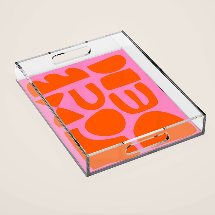Orange Shapes on Pink Acrylic Tray Gallery Image 1