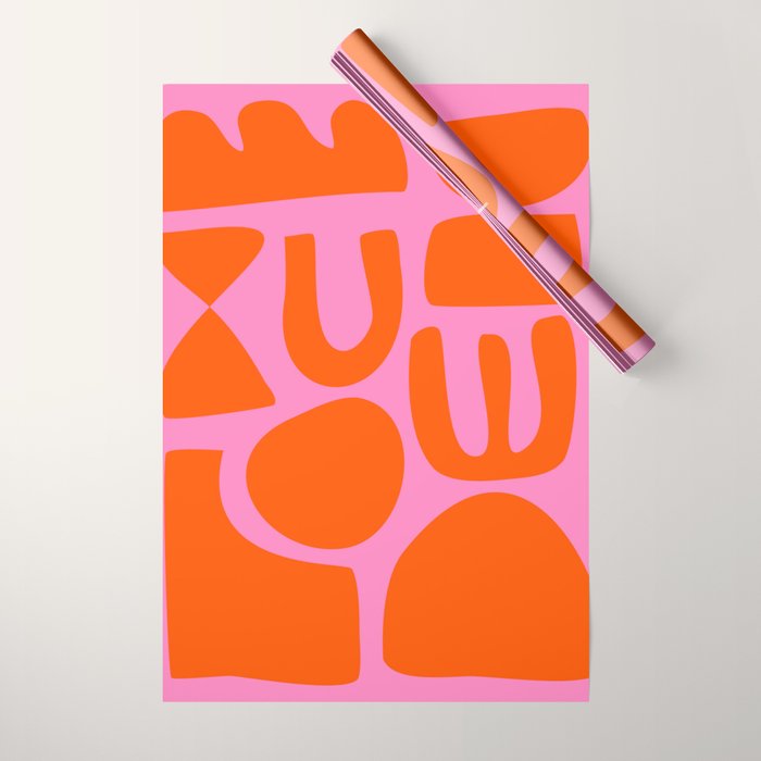 Orange Shapes on Pink Wrapping Paper Gallery Image 1