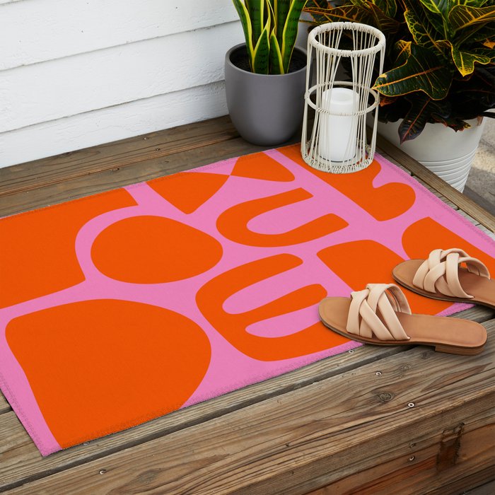 Orange Shapes on Pink Outdoor Rug Gallery Image 2