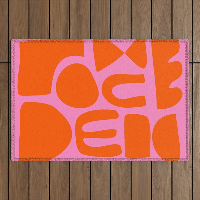 Orange Shapes on Pink Outdoor Rug Gallery Image 1