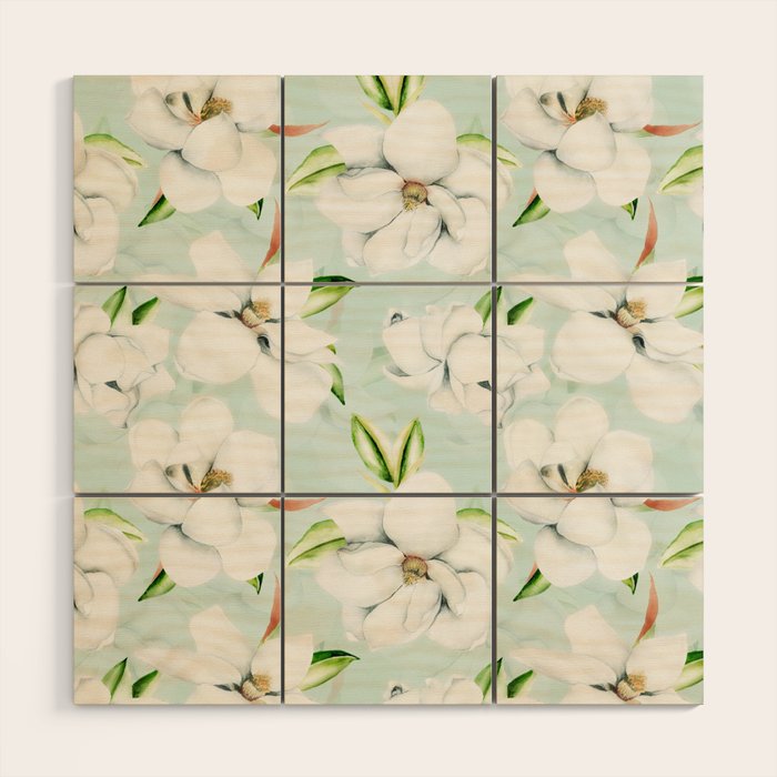 Hygge Magnolia Watercolor Pastel Flowers Wood Wall Art Gallery Image 1