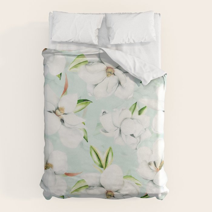 Hygge Magnolia Watercolor Pastel Flowers Duvet Cover Gallery Image 6