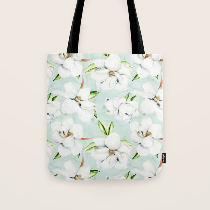 Hygge Magnolia Watercolor Pastel Flowers Tote Bag Gallery Image 1