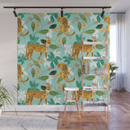 Cheetah Jungle, Wildlife Nature Wild Cats Tigers Leopard Botanical Animals Mint Quirky Illustration Wall Mural Gallery Image 1