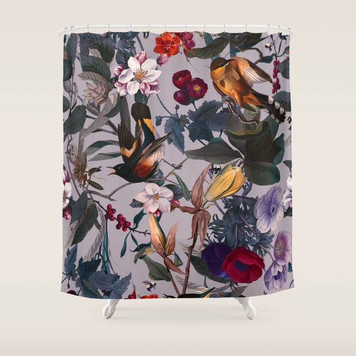 Floral and Birds XL Shower Curtain Gallery Image 1