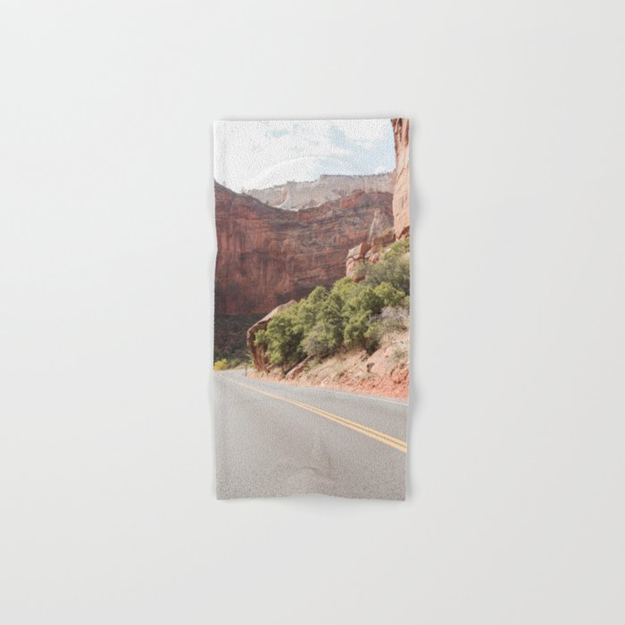 Road Trough Zion National Park Photo | Colors Of Utah Landscape Art Print | USA Travel Photography Bath Towel Gallery Image 1