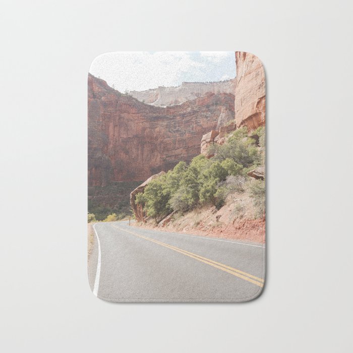 Road Trough Zion National Park Photo | Colors Of Utah Landscape Art Print | USA Travel Photography Bath Mat Gallery Image 1