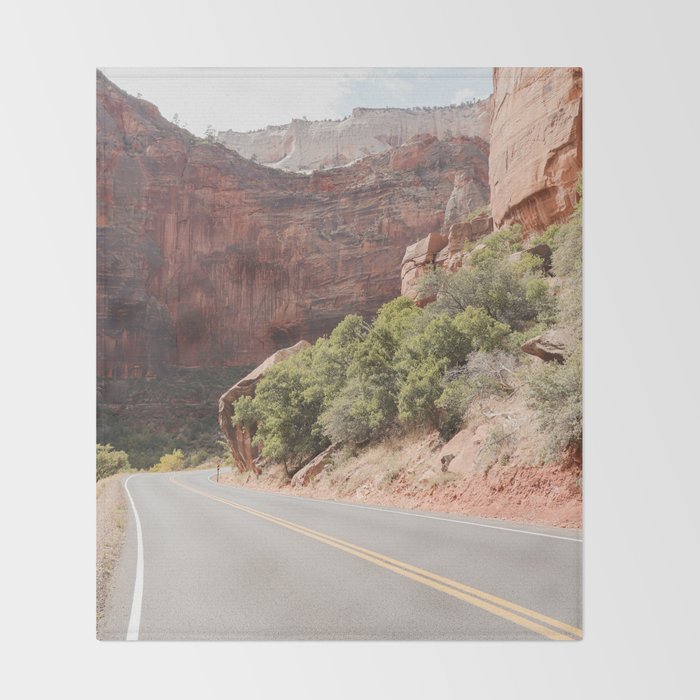 Road Trough Zion National Park Photo | Colors Of Utah Landscape Art Print | USA Travel Photography Throw Blanket Gallery Image 2