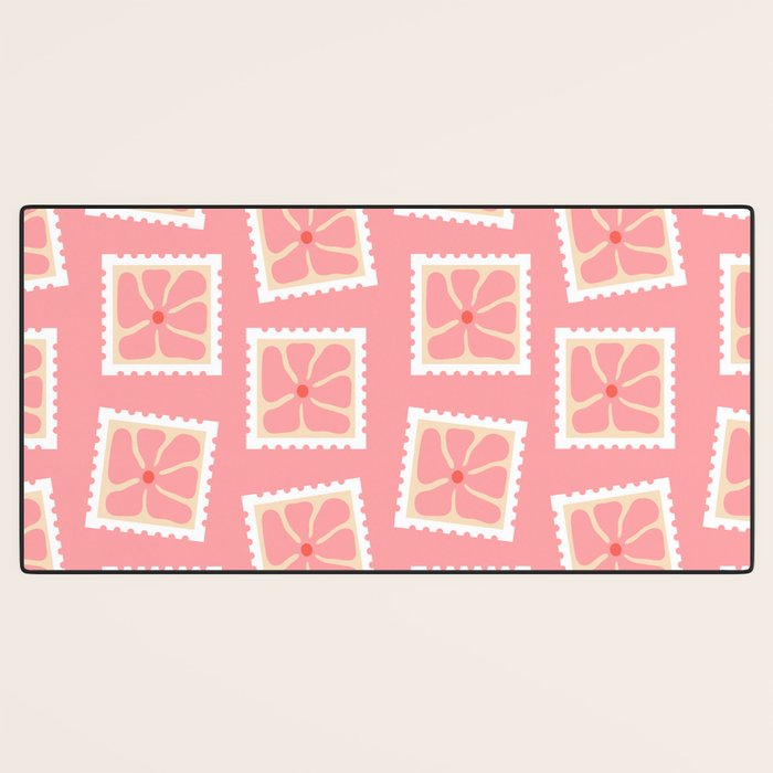 Vintage flower postage stamp pattern Desk Mat Gallery Image 3
