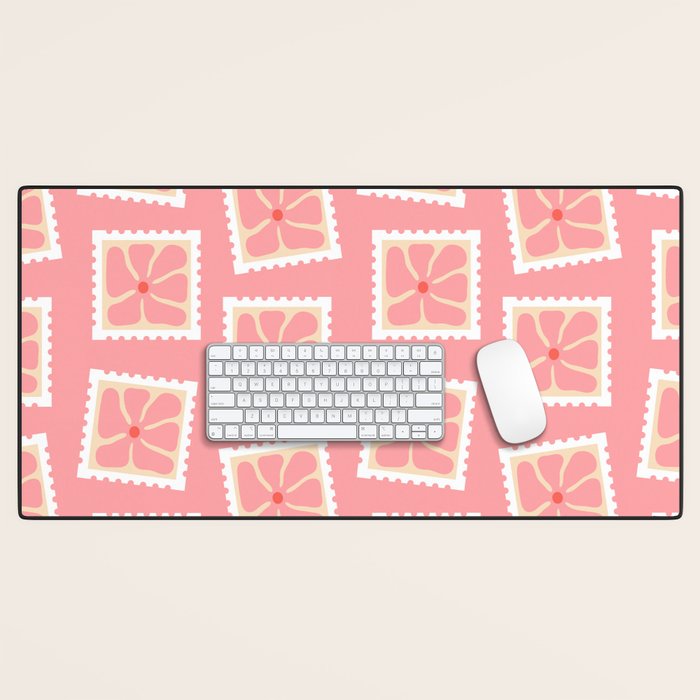 Vintage flower postage stamp pattern Desk Mat Gallery Image 1