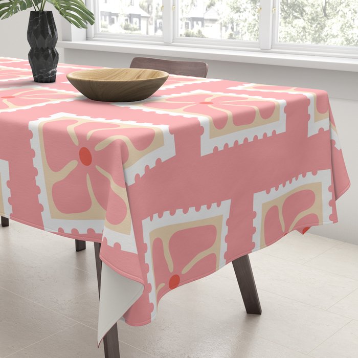 Vintage flower postage stamp pattern Tablecloth Gallery Image 3