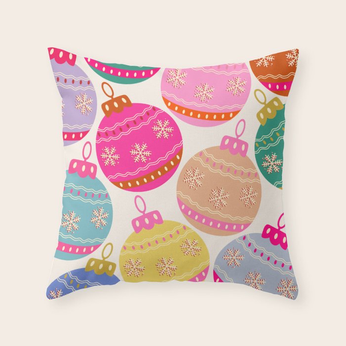 Playful Christmas Baubles Throw Pillow Gallery Image 1