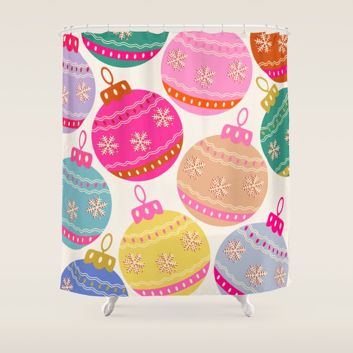 Playful Christmas Baubles Shower Curtain Gallery Image 1