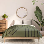 Minimal Line Curvature XVIII Dark Green Mid Century Modern Arch Abstract Comforter Gallery Image 3