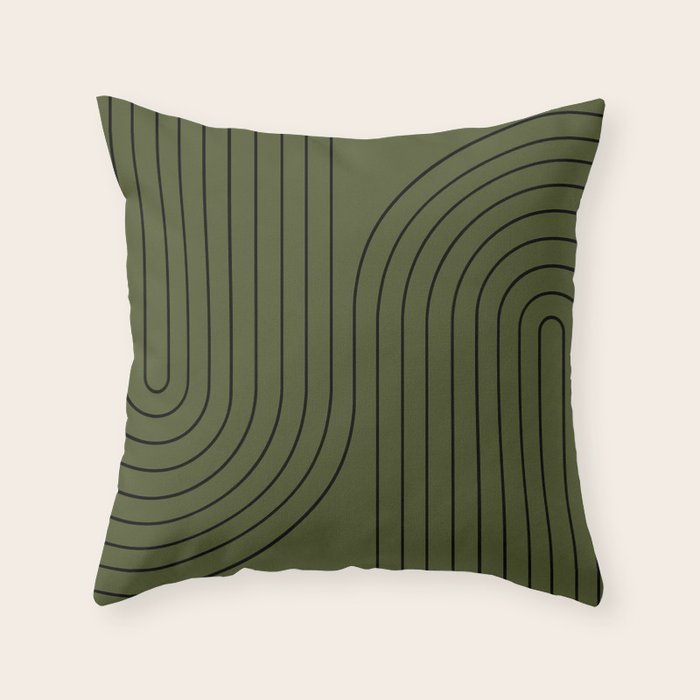 Minimal Line Curvature XVIII Dark Green Mid Century Modern Arch Abstract Throw Pillow Gallery Image 1