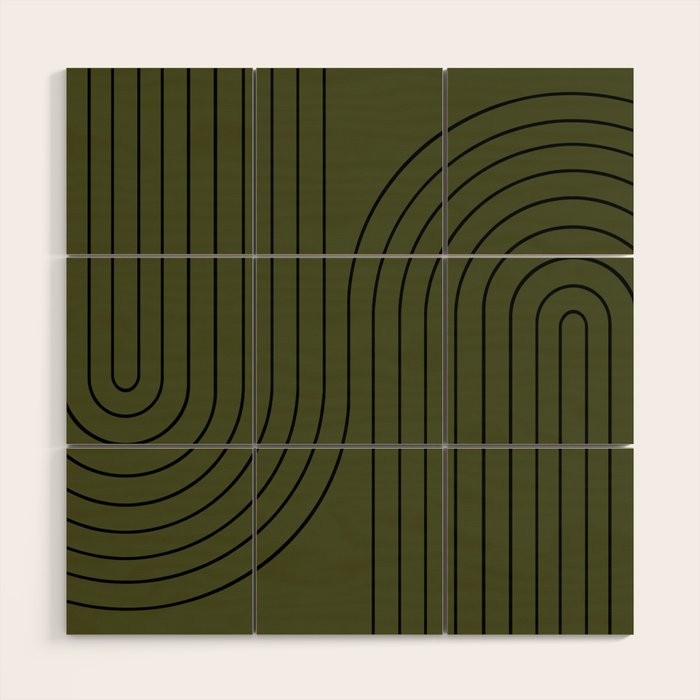 Minimal Line Curvature XVIII Dark Green Mid Century Modern Arch Abstract Wood Wall Art Gallery Image 1