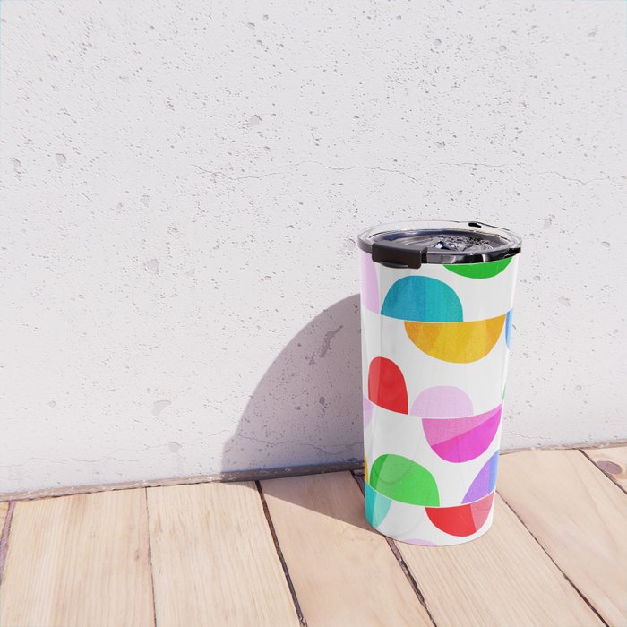 Mid Century Abstract cut-out Pebbles 1. Colourful Travel Mug Gallery Image 4