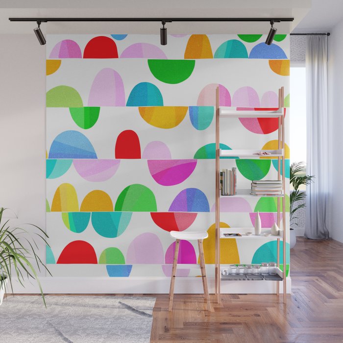 Mid Century Abstract cut-out Pebbles 1. Colourful Wall Mural Gallery Image 1