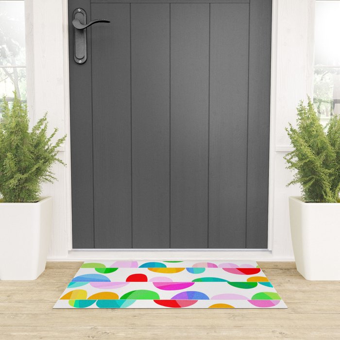 Mid Century Abstract cut-out Pebbles 1. Colourful Welcome Mat Gallery Image 3