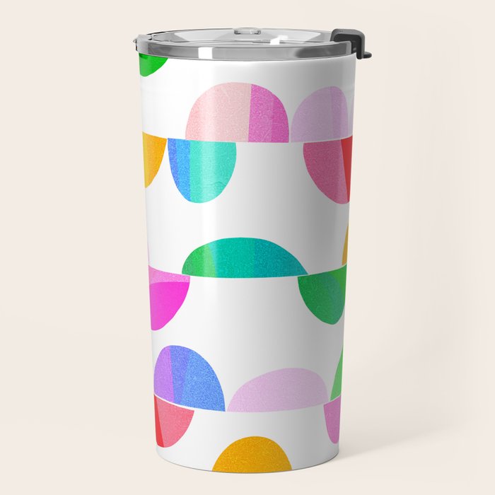 Mid Century Abstract cut-out Pebbles 1. Colourful Travel Mug Gallery Image 2