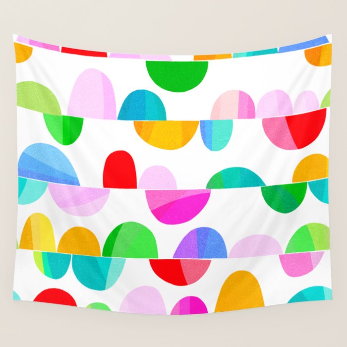 Mid Century Abstract cut-out Pebbles 1. Colourful Wall Tapestry Gallery Image 4